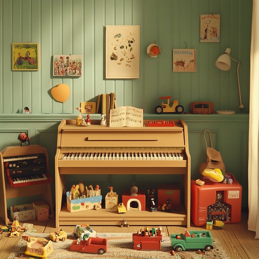 This instrumental piece features whimsical melodies played by toy instruments such as miniature xylophones and toy pianos, creating a heartwarming and nostalgic atmosphere that evokes childhood memories. The gentle sounds and simple harmonies reflect a serene, peaceful, and joyful feeling, perfect for eliciting a sense of comfort and warmth