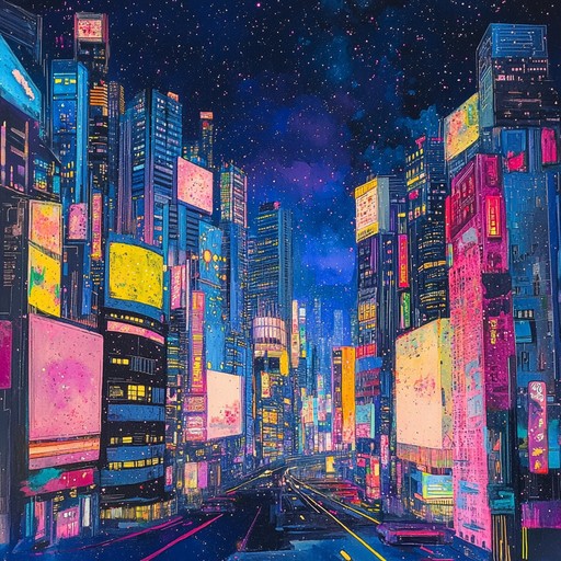 An instrumental chillwave track that combines retro synth melodies with thrilling beats, evoking the sensation of cruising through a futuristic city illuminated by neon lights under a starry midnight sky.