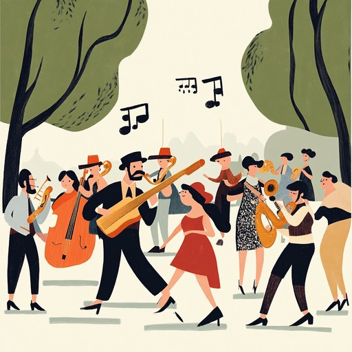 This instrumental track bursts with the spirited energy of traditional klezmer music, featuring vibrant melodies and upbeat rhythms perfect for festive occasions. The lively accordion dances along with playful clarinet, underpinned by driving basslines and dynamic percussive elements, creating an uplifting atmosphere that embodies joy and celebration.