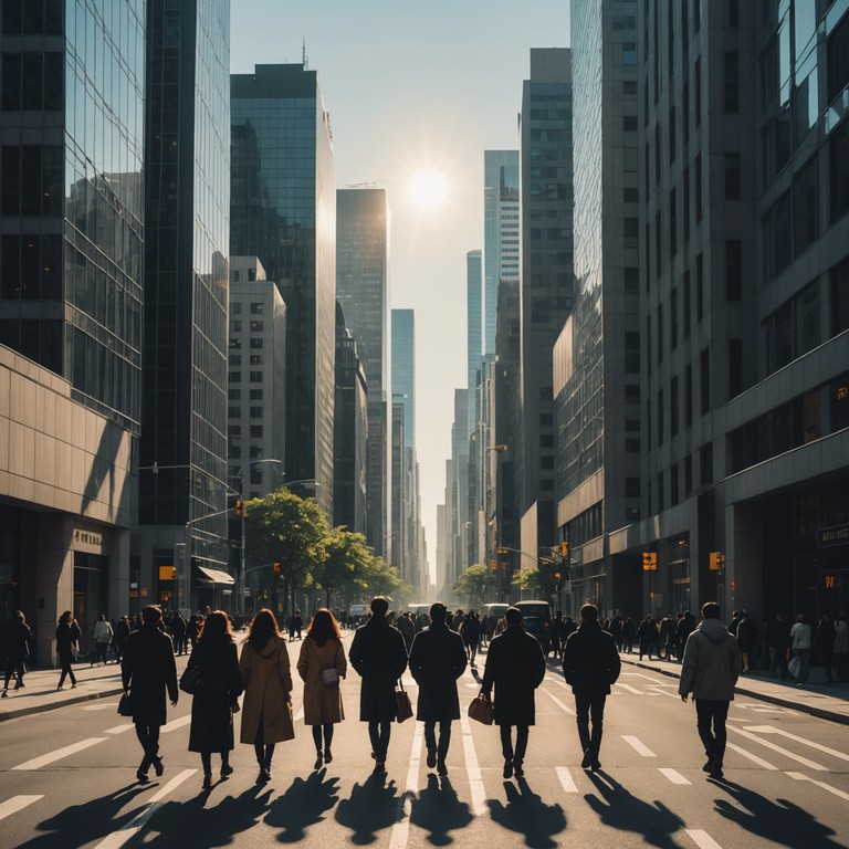 This track embodies the soul of the city with its vibrant, optimistic beats that echo the dynamic energy of urban life. The music captures the essence of a bustling cityscape, filled with hopes and the continuous hustle of its inhabitants. The soundscape is a mixture of electronic elements and natural city sounds that blend seamlessly, offering a sonic journey through the day to day life in an urban environment.
