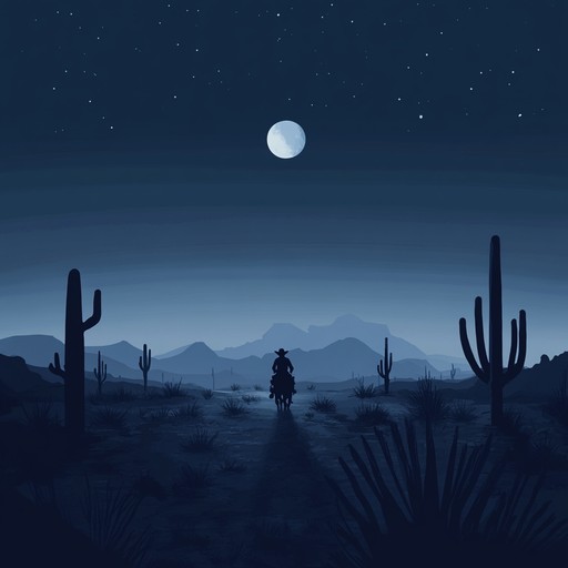 An instrumental piece blending traditional western instruments with haunting melodies, evoking the feeling of riding through desolate landscapes under a pale moon. The music builds tension with slow, creeping harmonica and distant eerie guitar echoes, painting a picture of a ghost town at midnight.