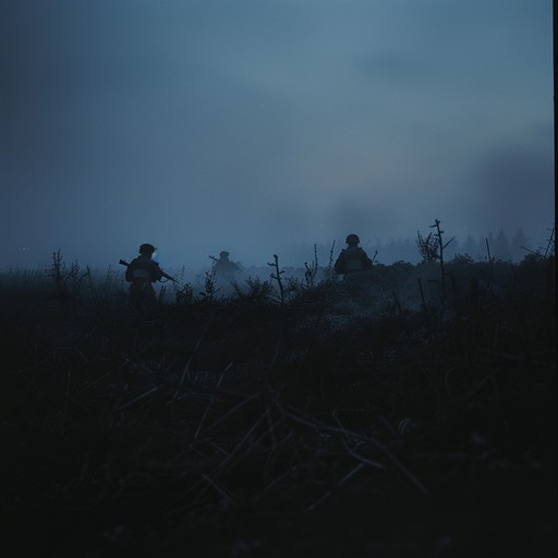 A chilling instrumental song featuring intense percussion and deep, resonant timpani beats. This track creates an atmosphere of foreboding and anticipation, reminiscent of an approaching battalion. The deliberate, rhythmic drumming evokes images of soldiers preparing for a crucial and potentially dire moment.