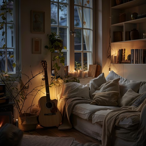 A gently strummed guitar creates a luxurious ambiance reminiscent of smooth sunsets. Subtle background elements enhance the sophisticated, intimate feel, crafting the perfect easy listening piece for unwinding.