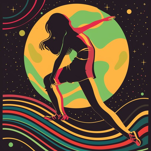 Imagine a nostalgic roller disco scene under a full moon, with twinkling lights and a lively crowd. The music features a driving beat, funky basslines, and smooth electronic sweeps that make everyone want to glide across the floor.