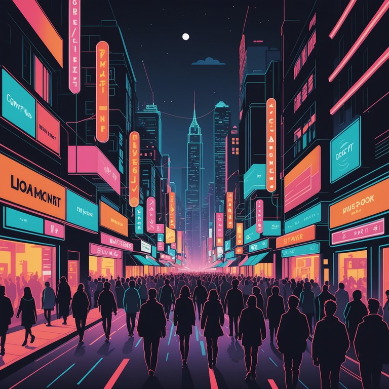 This track features a driving dance beat underlaid by a pulsing synth bass line, designed to evoke images of a neon lit night in the city. The main melody, played by an electric guitar, weaves through energetic rhythms, making it suitable for enhanced nighttime adventures or high energy scenes in films and games.