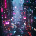 upbeat cyberpunk vibes with pulsing beats and synths.