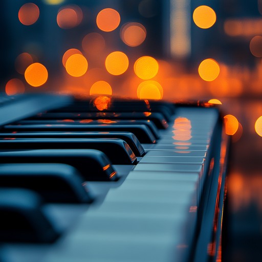 Imagine an electric piano playing softly alongside the subtle night sounds of a bustling city transitioning to peaceful night time. A perfect blend of melody and the gentle din of urbanity at rest.