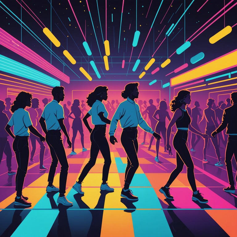 Imagine a sultry night club scene where the air is thick with anticipation and the floor vibrates with syncopated dance beats. This track swings with the rhythms of enticing dance moves, highlighted by the sensual tone of a seductive saxophone, all under a glimmering array of neon lights.