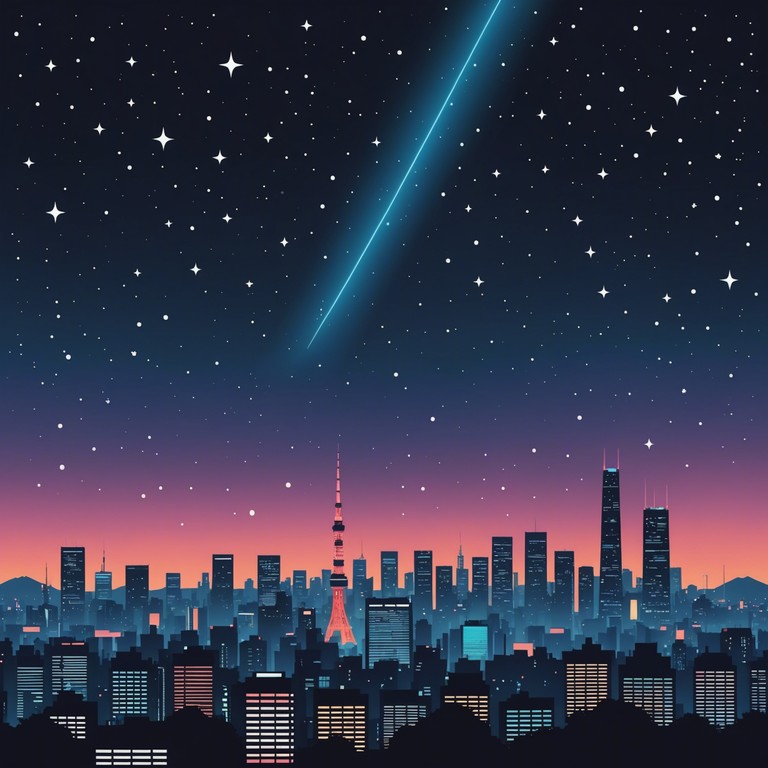 This song captures an ethereal essence using traditional japanese instruments mixed with j pop rhythms, creating a serene yet upbeat soundscape that transports listeners to an otherworldly tokyo night filled with stars and soft city lights.