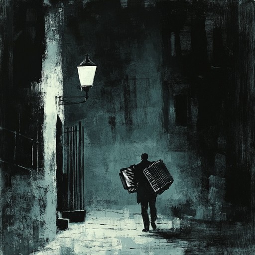 An emotional tango piece played on an accordion, painting a vivid picture of loneliness in the middle of the night. The melody tugs at the heartstrings as it echoes through empty alleys, evoking a sense of abandoned love and a longing for connection. The accordion's melancholic tones create a haunting atmosphere that lingers in the soul