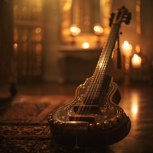 A soulful sitar performance in hindustani classical style, playing traditional ragas that evoke deep feelings of nostalgia and longing, transporting listeners to a serene and reflective state, kindling memories of the past