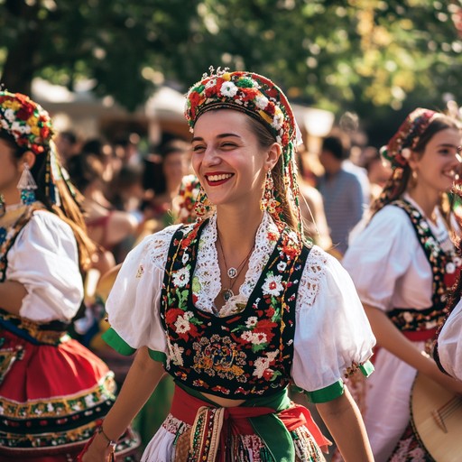 Create a musical piece bursting with traditional bulgarian meldoies, high energy rhythms, and lively dance vibes, celebrating the joy and exuberance of festivals.