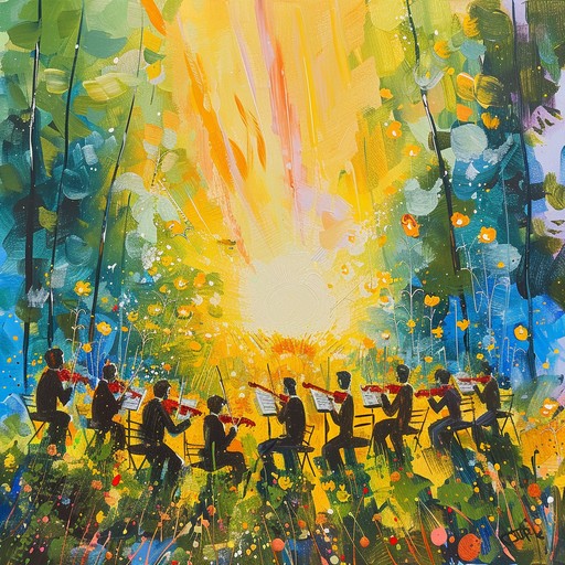 This orchestral composition is a radiant and spirited celebration, designed to uplift and captivate listeners with its cheerful and lively melodies. Rich strings, bold brass, and delicate woodwinds play in perfect harmony, creating a dynamic soundscape. The music builds to a triumphant climax, evoking scenes of sunny meadows, joyful reunions, and heartwarming moments.