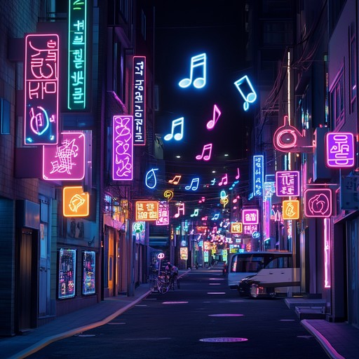 A groovy instrumental k pop song embodying seoul's neon lit excitement with energetic beats, funky basslines, and shimmering synths.