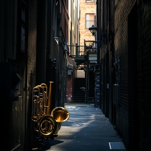 In dimly lit alleys under twilight, the suspenseful swing rhythm navigates through shadows. Brass crescendos and the steady beat of the upright bass invoke a thrilling yet nostalgic atmosphere, reminiscent of classic noir films.