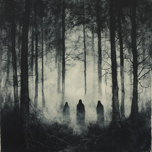 A sinister fusion of chilling whispers and heavy guitar riffs, creating a hauntingly atmospheric metal landscape that ensnares the listener with creeping dread and intense energy, perfect for a dark, thrilling journey through the unknown