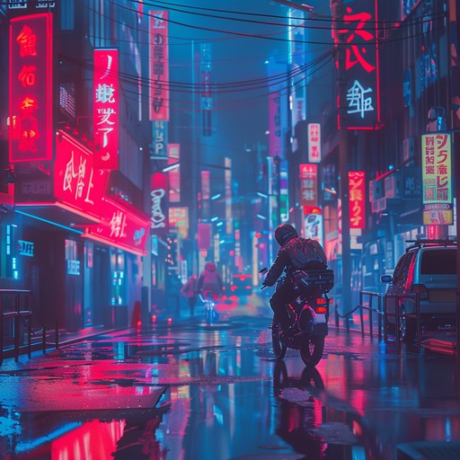 Imagine yourself wandering the rain-slicked streets of a futuristic, neon-lit tokyo at night. Towering skyscrapers with holographic billboards pierce the sky, while flying vehicles zoom overhead. The pulsing synths, haunting pads, and glitchy beats paint a vivid picture of this dystopian, high-tech world. Close your eyes and let the music transport you to a place where advanced technology and urban decay collide.