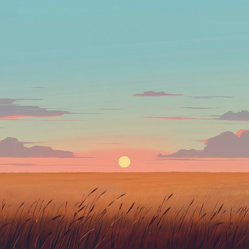 A tender, slow paced track featuring acoustic guitar, capturing the soothing beauty of the golden hour over endless prairie fields. The melodies are soft and reflective, ideal for moments of quiet introspection and peaceful relaxation.