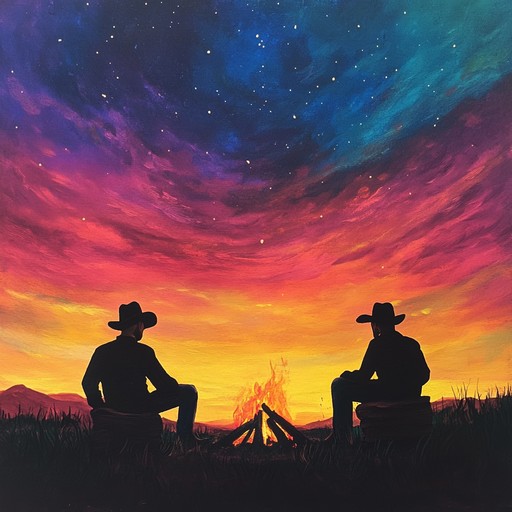 A soothing, acoustic guitar piece bringing to life the serene atmosphere of cowboys gathered by a campfire, sharing stories as the sun sets