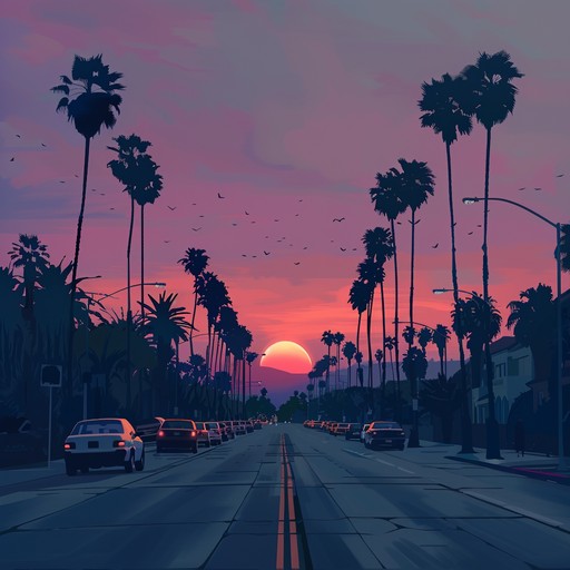 Imagine a serene drive down sunset boulevard as the sun dips below the horizon, the sky painted in hues of orange and pink. This track captures the essence of an idyllic evening with a melody that's both uplifting and soothing, perfect for unwinding after a day's work