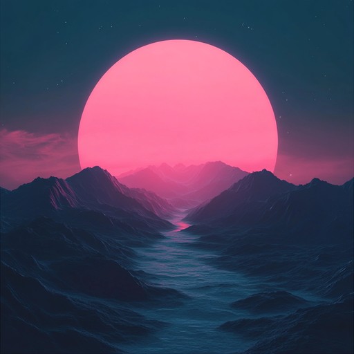 Visualize a vast cosmic horizon bathed in sunset hues, as tranquil, floating synthesizer melodies intermingle with soft trance beats creating a serene, dreamlike atmosphere.