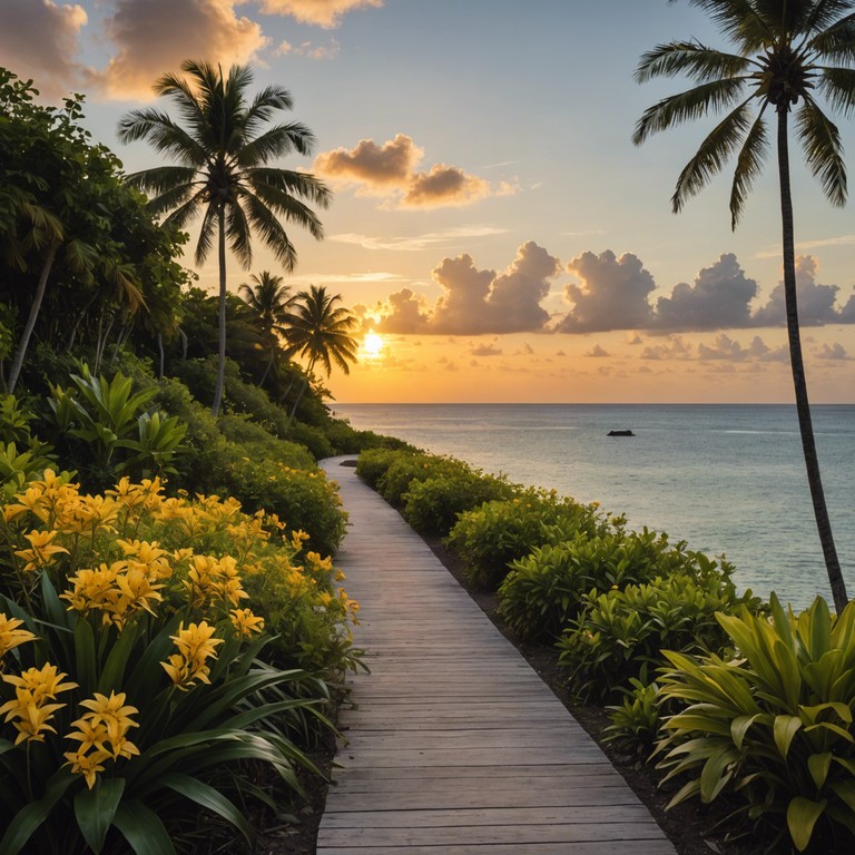 An alternative description highlighting the transformative journey through caribbean sounds as evening transforms into night. The melody, primarily carried by the gentle steelpan, blends seamlessly into the night's peaceful embrace, reflecting the vibrant yet serene caribbean landscape.