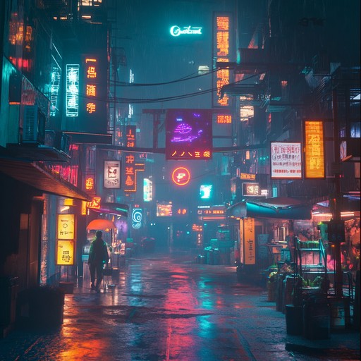 An ethereal mix of soft rock guitars and futuristic synthesizers, creating a tranquil atmosphere that evokes images of a neon lit cityscape. The track flows gently with an ambient touch, perfect for reflective moments and serene settings