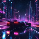 an exhilarating synthwave journey through neon lit cybercity streets.