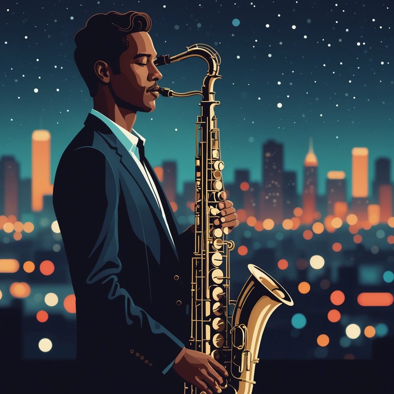 Dive deeper into the rich tapestry of night time in the city, accompanied by the poignant sounds of a soulful jazz composition on alto saxophone, complementing the pulse and flow of metropolitan life.