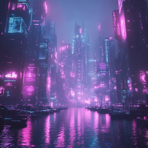 Experience a serene futuristic ambiance with subtle cyberpunk elements, soft synthesisers, and gentle beats, perfect for relaxation or background music.