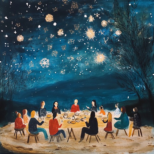 A jubilant and spirited instrumental evoking traditional jewish celebrations, filled with energetic rhythms and dynamic melodies, capturing the essence of joy and togetherness under a starlit sky.