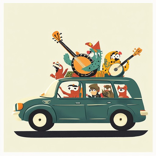 In this unique composition, the sounds of a plucky banjo are intertwined with the essence of a whimsical road trip adventure. The music evokes images of breezy car rides through sunset drenched landscapes, punctuated by the lively, comedic twangs of a banjo, making every turn in the road an unexpected joke or light hearted moment.