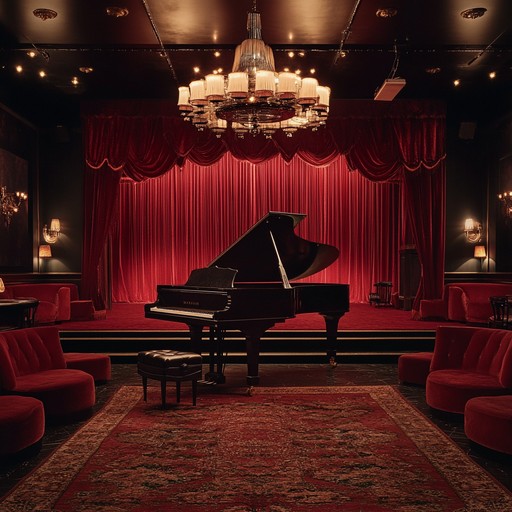 Experience the allure of a velvety cabaret night with an elegant piano driven composition complemented by orchestral textures. Immerse yourself in an intimate ambiance filled with sensual rhythms and enchanting harmonies that captivate the senses and evoke nostalgic glamour.