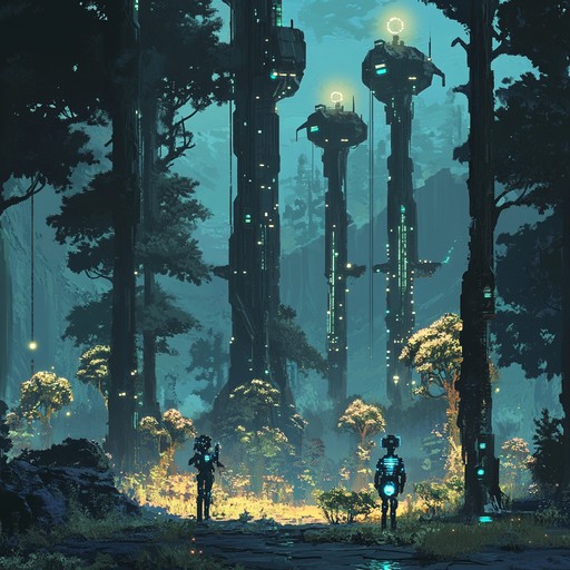 Set in a futuristic, digitized forest, this capriccio intertwines intricate mechanical sounds and natural forest ambiance. The composition creates a playful and whimsical atmosphere, where melodic elements mimic both the fluttering of robotic birds and the rustling of synthetic leaves. Using various textures, it paints a vibrant soundscape that feels alive with both organic and mechanical nuances.