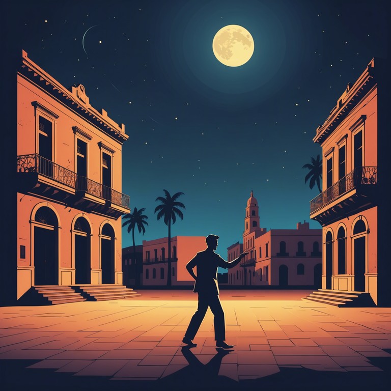 This composition transports listeners to a quiet, moonlit havana street. The rhythm is reminiscent of classic rumba but carries a melancholic undertone. It's a sonic portrait of solitude amidst a dance focused backdrop, emphasizing the juxtaposition of the lively rumba rhythm with the introspective mood conveyed by a lone guitar. Imagine strolling through old havana, where the festive spirit meets the solitary soul in the shadow of dimly lit corners.