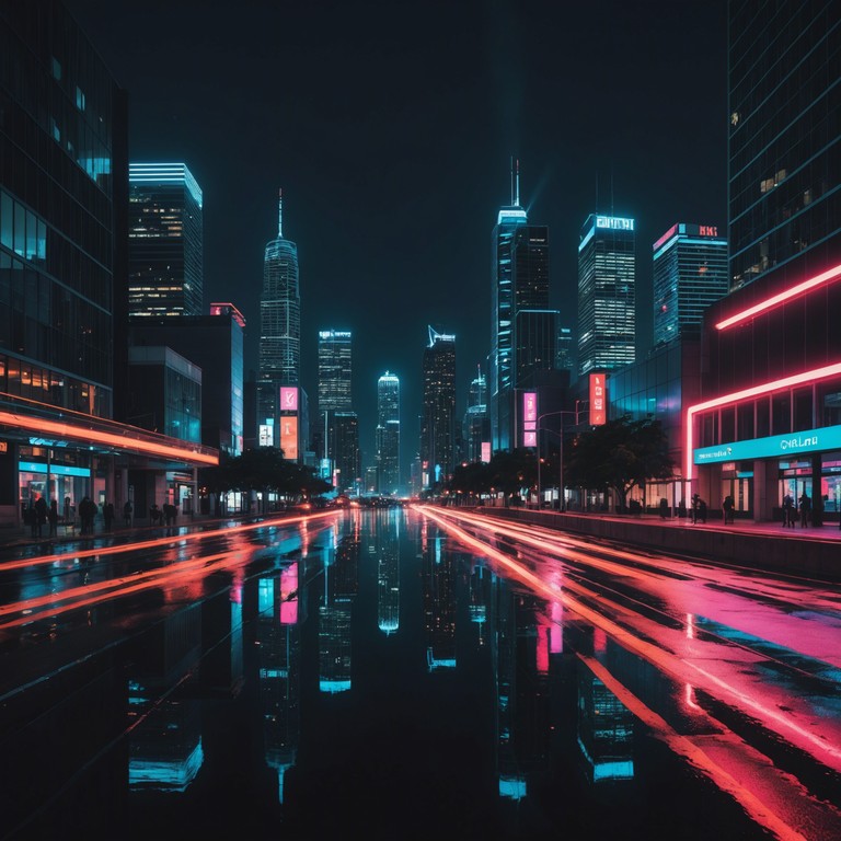 Imagine cruising through a bustling neon lit city at night, with skyscrapers towering above and the streets buzzing with life, all reflected in shimmering pools of rainwater. The music captures the essence of this vibrant urban landscape, blending a soulful saxophone with a backdrop of energetic beats, creating a groove that’s both lively and contemplative.