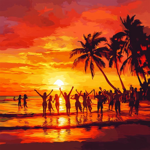 A high spirited rumba composition capturing the essence of a dance party on a tropical beach. The energetic conga beats blend with bright melodies to evoke an exhilarating, joyous experience.