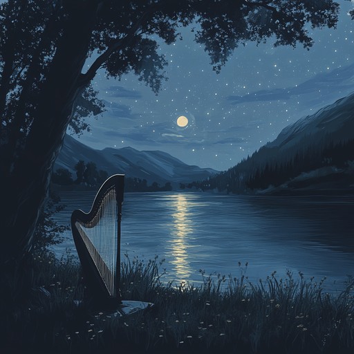 A serene composition featuring delicate harp entwined with lush ambient sounds, reflecting the tender whispers of love under the moon's glow.