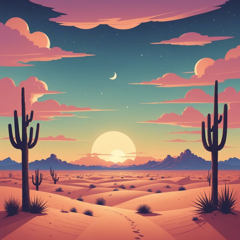 This instrumental track features a broad, tranquil sound palette that embodies the spirit of a peaceful desert under a twilight sky. Emphasizing a deep connection to nature and a sense of vastness, it uses traditional ethnic instruments to create a serene atmosphere, perfect for meditative introspection or background ambiance.