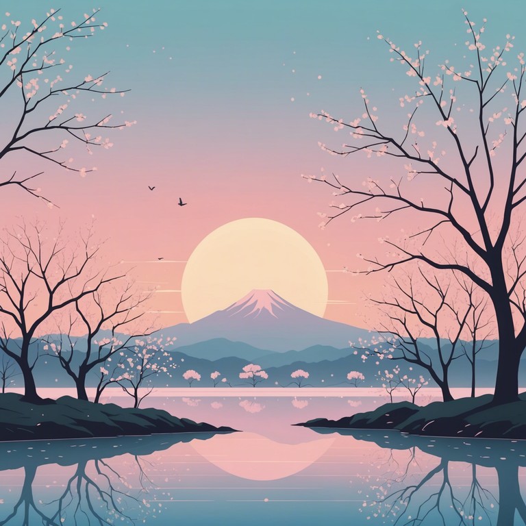 As you listen, imagine a serene journey through a landscape painted with soft pastel colors of blooming cherry trees, the air filled with a sweet, calming scent. This composition is a tribute to the tranquil beauty of nature and its ability to soothe the soul.