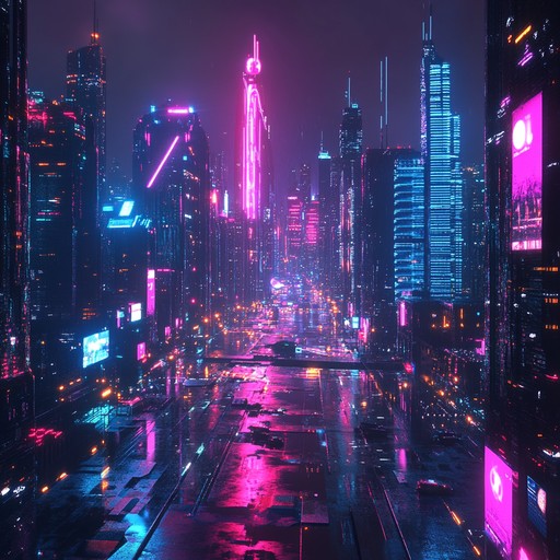 A mind bending journey through a futuristic cityscape with pulsating beats, dissonant synths, and frenetic rhythms that create an immersive, chaotic cyberpunk atmosphere.