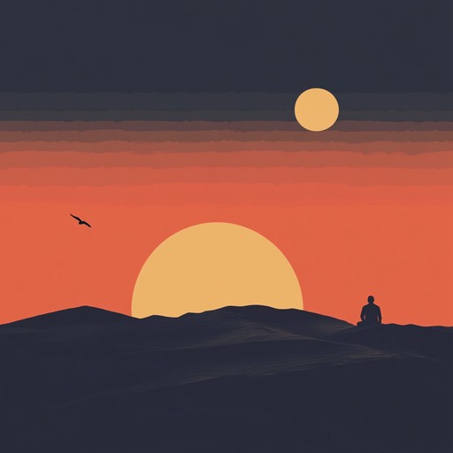 **a tranquil downtempo track featuring rhythmic hand drums, subtle synth pads, and ethereal flutes painting a serene desert landscape as the sun sets, evoking a sense of spiritual calm and reflective peace.**