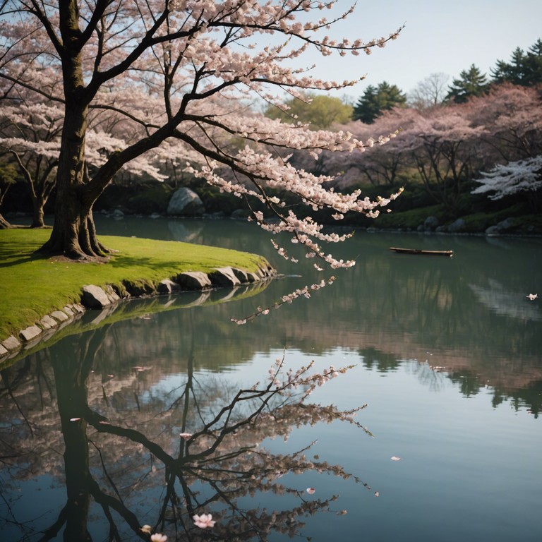 In this tender piece, delicate piano melodies intertwine gracefully, mimicking the quiet and slow dance of sakura petals in a soft breeze. The music carries a serene and introspective aura, suitable for moments of gentle reflection or a peaceful sojourn in an animated landscape of blooming cherry blossoms.