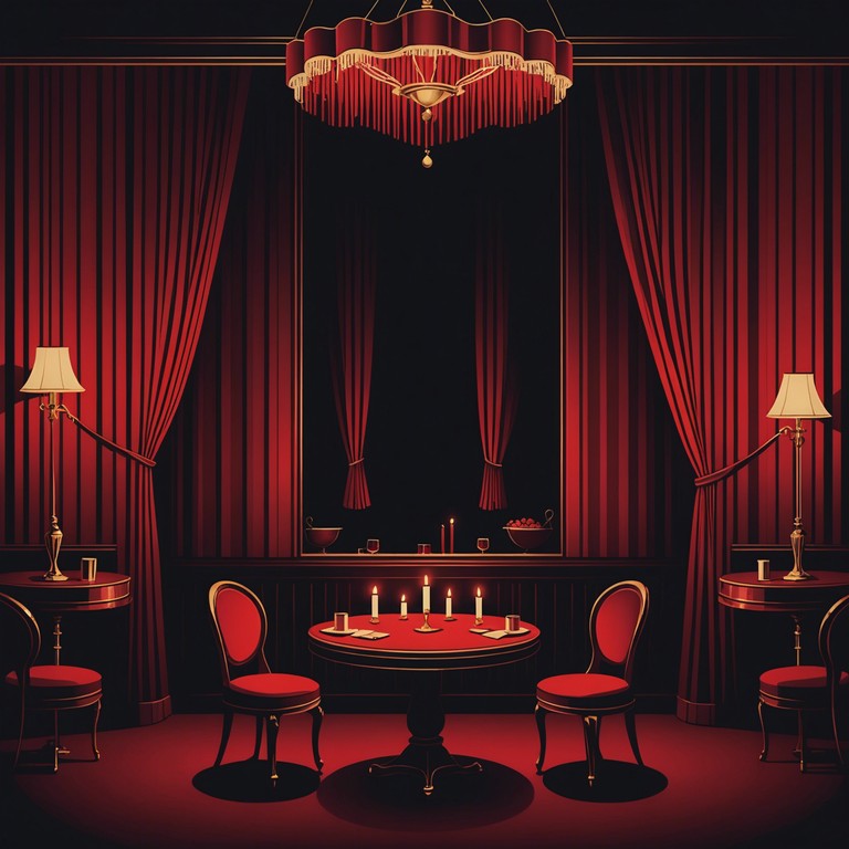 In a dark, velvet draped room, the sound of a solitary accordion plays a sensuous melody, setting the stage for a mystique filled, shadowy cabaret performance. The music weaves through emotions of desire, secrecy, and allure, inviting listeners into a world where every note promises both danger and enticement.