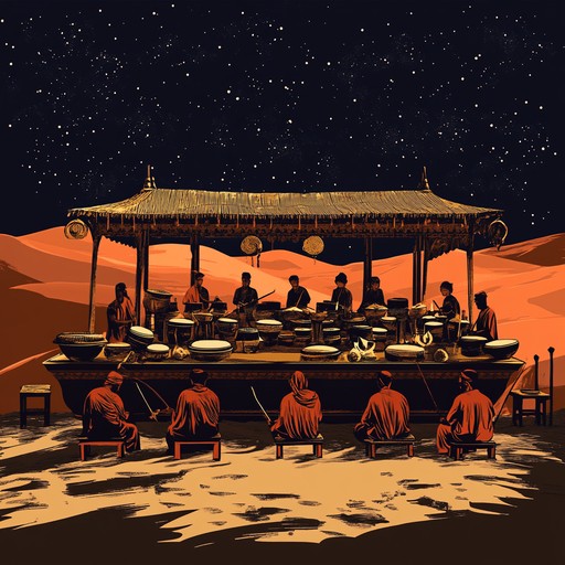 Immerse in an enchanting blend of indonesian gamelan rhythms and arabian scales, creating an exotic soundscape that transports listeners to a mystical night market. Intricate percussion, airy flutes, and vibrant strings weave a tapestry of sound, rich in cultural textures and timeless melodies.