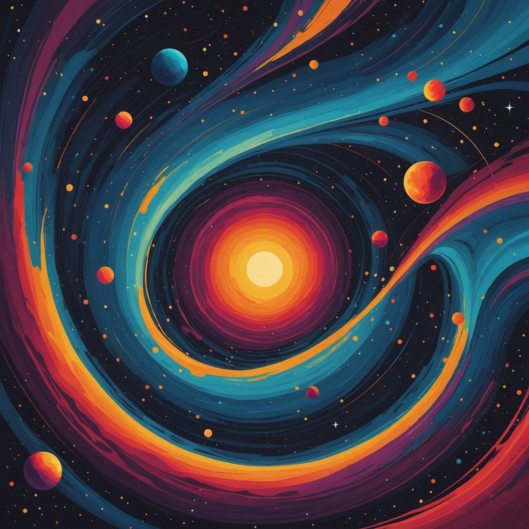 Imagine a vibrant, soul stirring jazz composition that takes you on a journey across the cosmos. As you soar from planet to planet, the music incorporates elements of futuristic synths with traditional jazz rhythms, offering a unique blend of old and new. The piece crescendos with a triumphant, uplifting energy reminiscent of witnessing a breathtaking sunrise over saturn.