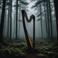 melancholic harp echoes in haunting serenity