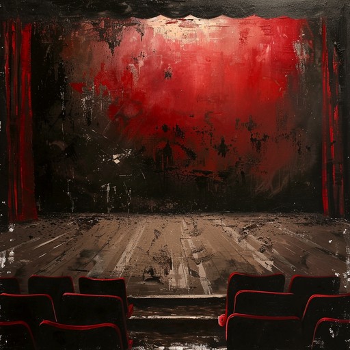 This composition captures the tension and excitement behind the curtain of a grand theatre production, highlighting moments of quiet whispers and the crescendo of an opening scene.