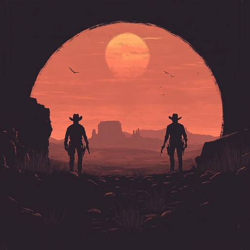 A bold, adrenaline fueled instrumental depicting a heroic duel at sunset, utilizing tight rhythms and soaring melodies to create an atmosphere thick with anticipation and action