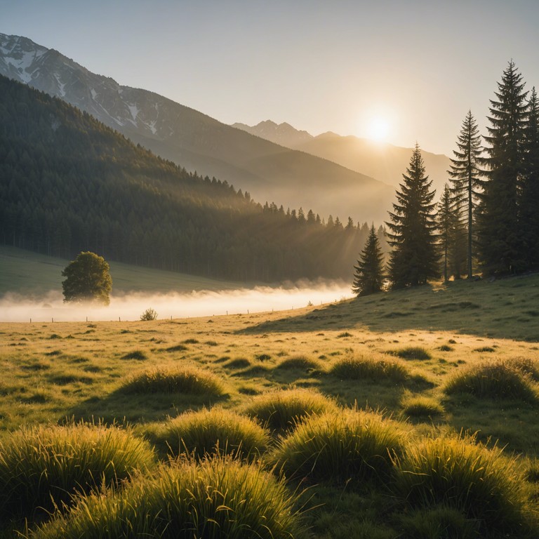 The composition transports you to a dew covered meadow in the alps as the sun rises, casting a golden hue across the landscape. Its melodic structure is designed to make listeners feel at ease, promoting a sense of connection to nature and tradition.